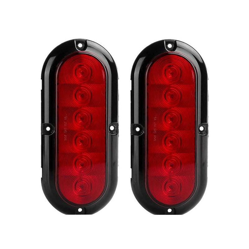 NPAUTO 2Pcs 6" Oval Trailer Tail Lights Red 6 LED Stop Turn Brake Light Trailer Marker Lights Flush Mount for RV Truck Boat Trailer Waterproof - Image 1